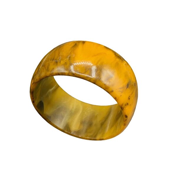 Bakelite Bangle Bracelet Wide Early Plastic Bracelet Marbled Orange Brown Color - Picture 1 of 5